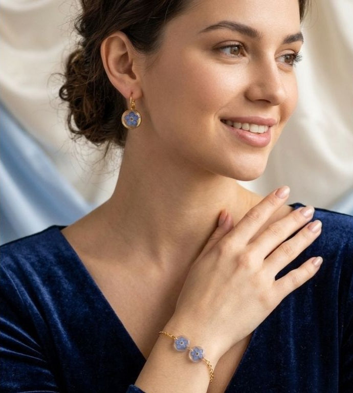 Forget-Me-Not Bloom Jewelry Set in Gold