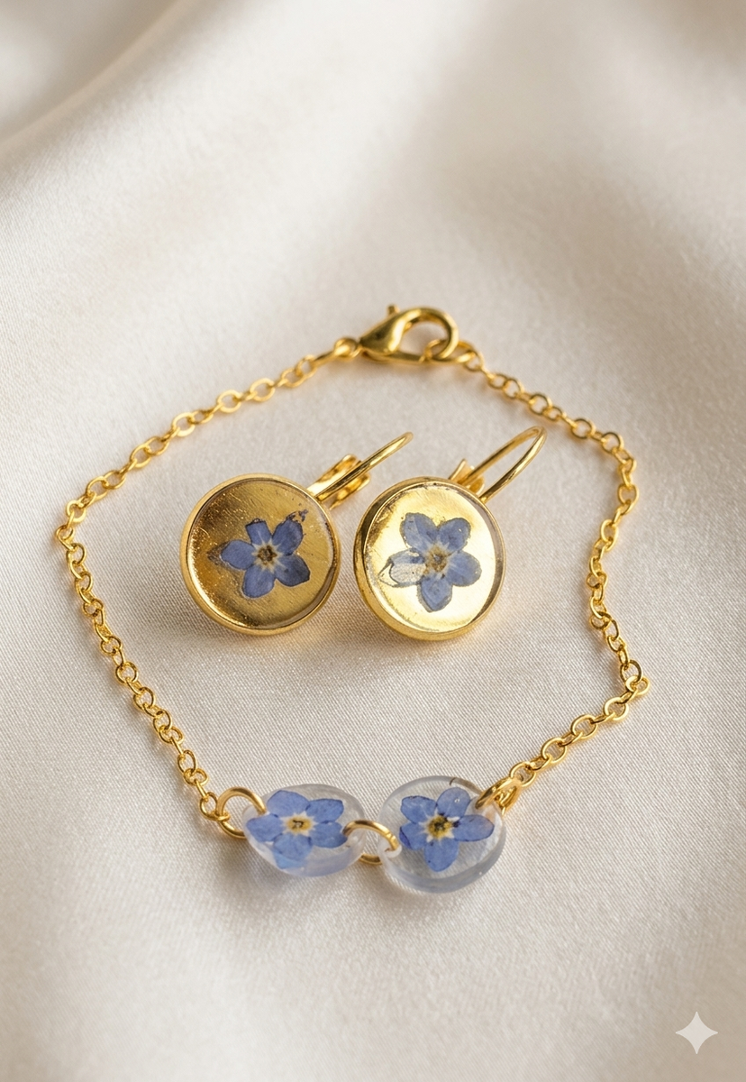 Forget-Me-Not Bloom Jewelry Set in Gold