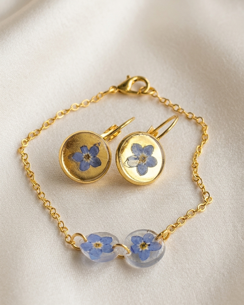 Forget-Me-Not Bloom Jewelry Set in Gold