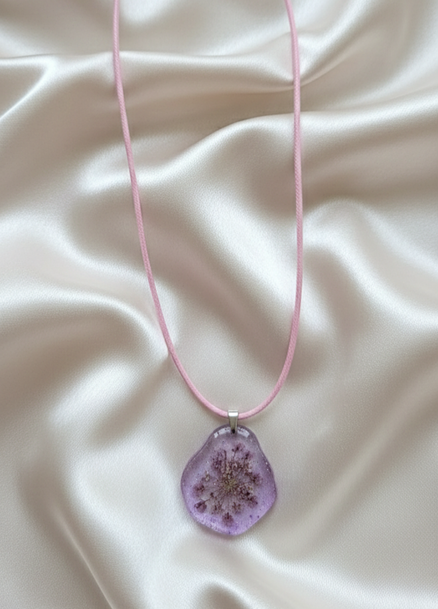 Soft Purple Flower Resin Necklace