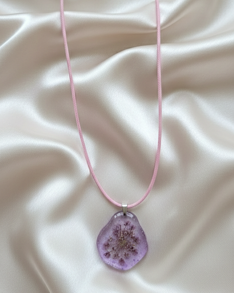 Soft Pink Flower Resin Necklace