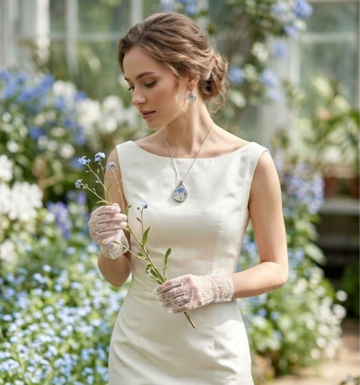Ethereal Memory" Set – Real Forget-Me-Not, Rose Quartz & Opalite