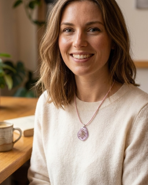 Soft Pink Flower Resin Necklace