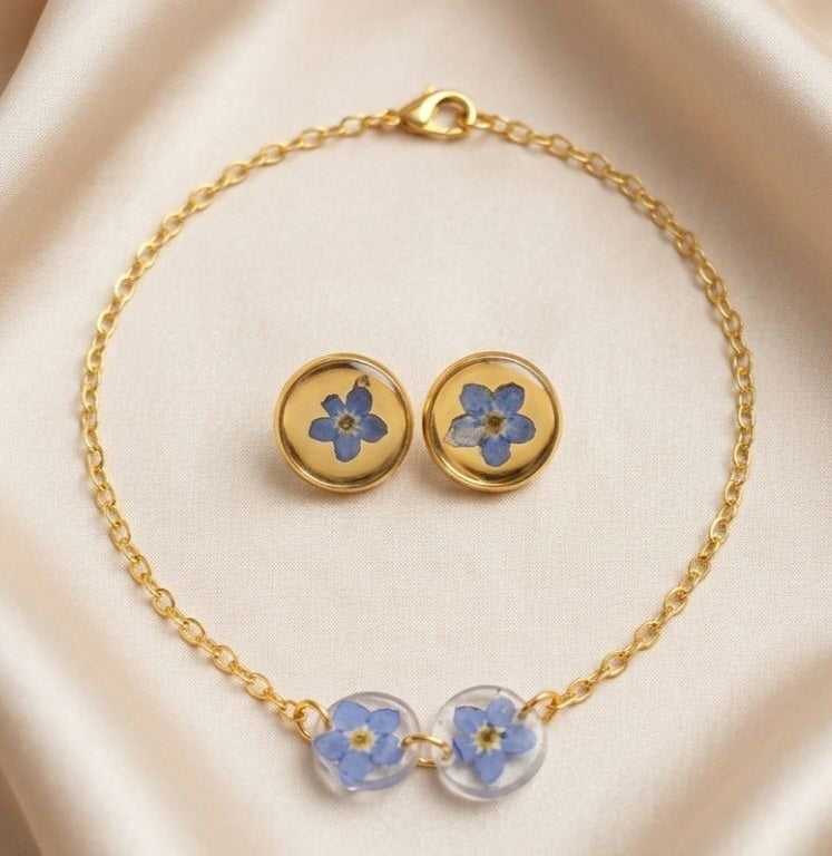 Forget-Me-Not Bloom Jewelry Set in Gold