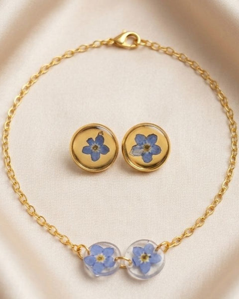 Forget-Me-Not Bloom Jewelry Set in Gold