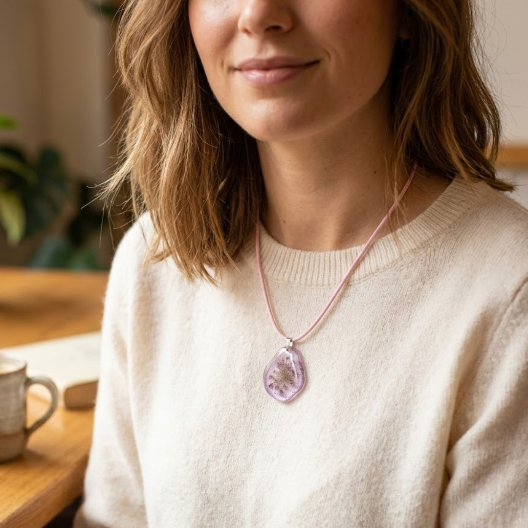 Soft Purple Flower Resin Necklace