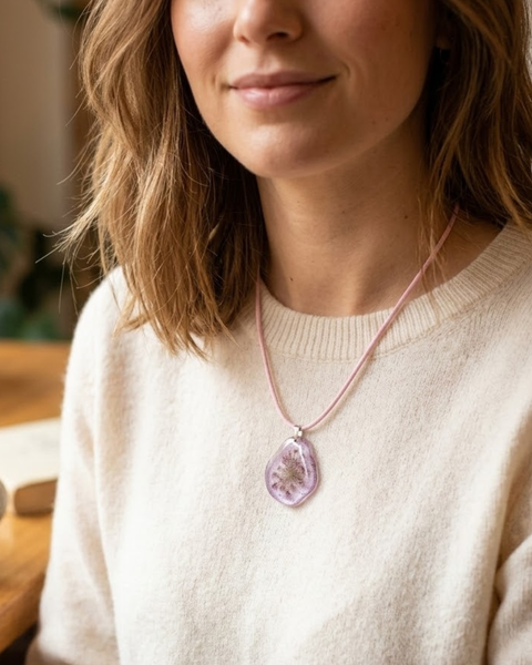 Soft Pink Flower Resin Necklace