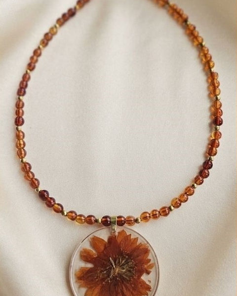 Autumn Bloom Necklace – Preserved Flower Resin Pendant
