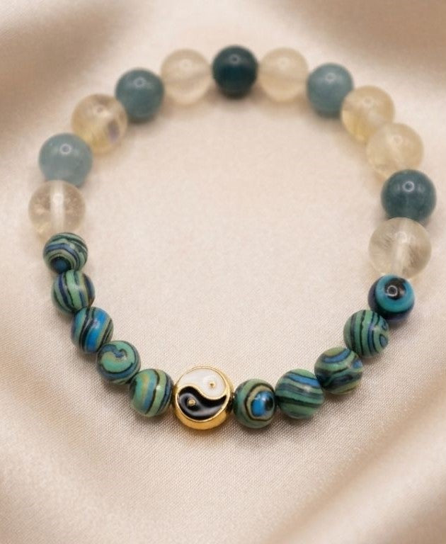 Harmony Balance Bracelet – Citrine, Blue Chalcedony & Malachite with Yin & Yang Charm