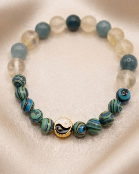 Harmony Balance Bracelet – Citrine, Blue Chalcedony & Malachite with Yin & Yang Charm