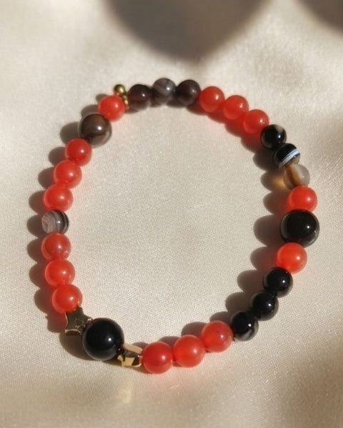 Courage & Harmony Bracelet – Carnelian, Black Obsidian & Botswana Agate