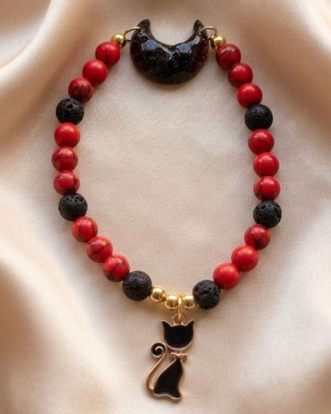 Crimson Moon Cat Bracelet – A Symbol of Mystery & Inner Fire