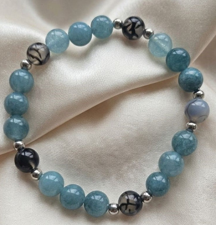 Ocean Serenity Bracelet – Blue Chalcedony & Dragon Agate Elegance