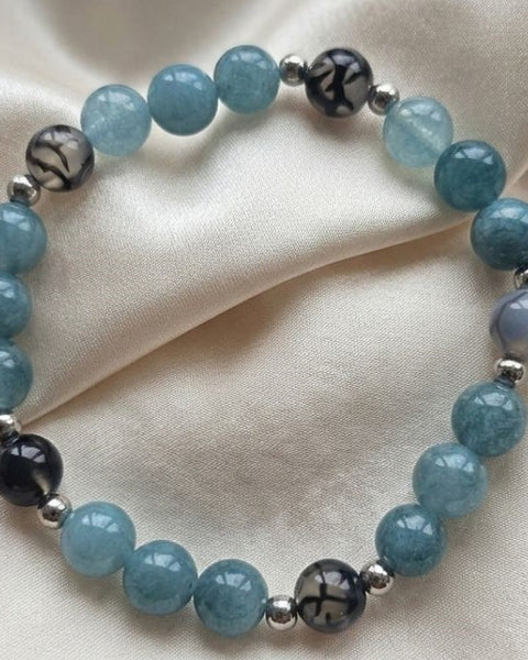 Ocean Serenity Bracelet – Blue Chalcedony & Dragon Agate Elegance