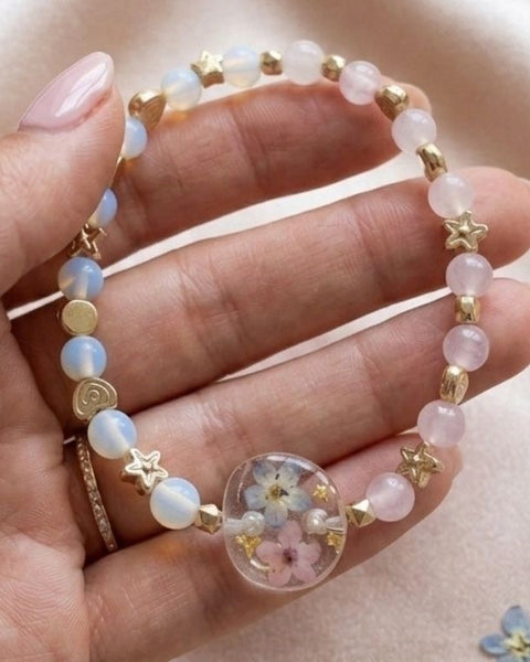 Celestial Bloom Bracelet – Real Forget-Me-Not Flowers & Natural Gemstones