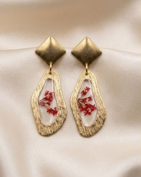 Crimson Bloom Geometric Earrings