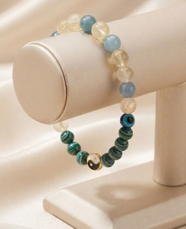 Harmony Balance Bracelet – Citrine, Blue Chalcedony & Malachite with Yin & Yang Charm