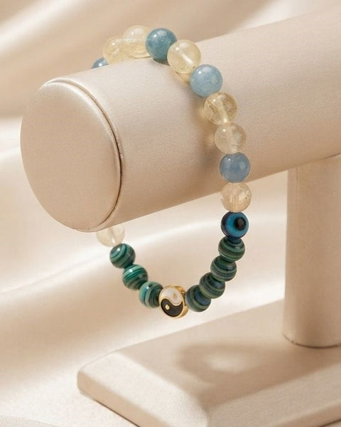 Harmony Balance Bracelet – Citrine, Blue Chalcedony & Malachite with Yin & Yang Charm