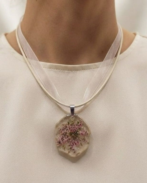 Soft Pink Flower Resin Necklace