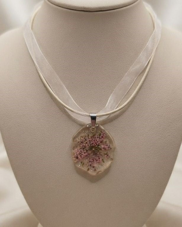 Soft Pink Flower Resin Necklace