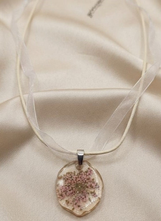 Soft Pink Flower Resin Necklace