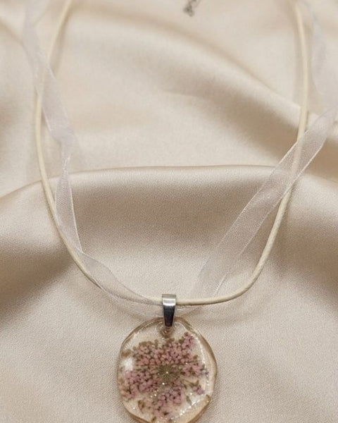 Soft Pink Flower Resin Necklace