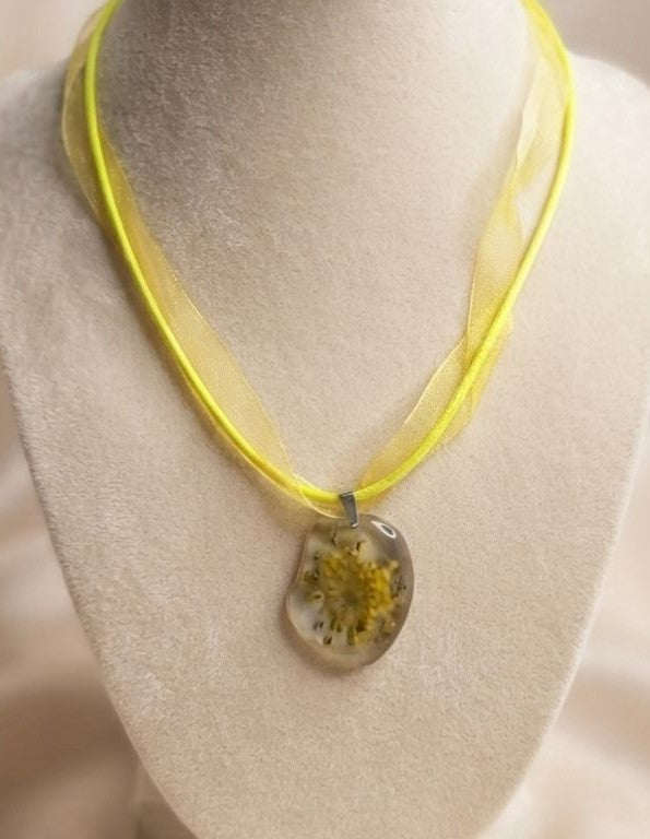 Soft Yellow Flower Resin Necklace