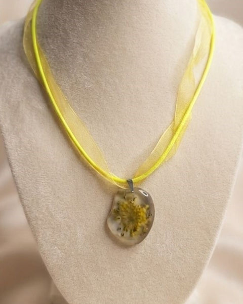 Soft Yellow Flower Resin Necklace