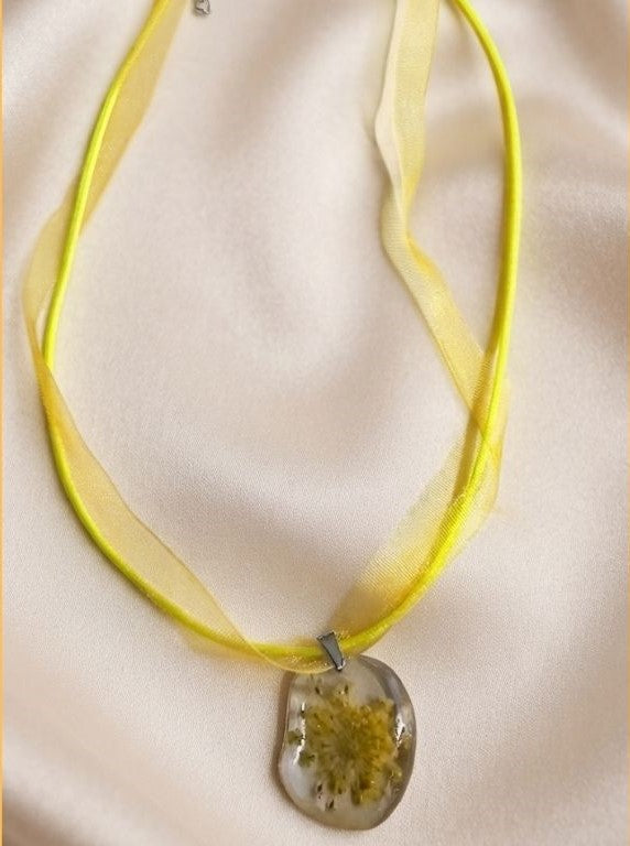 Soft Yellow Flower Resin Necklace