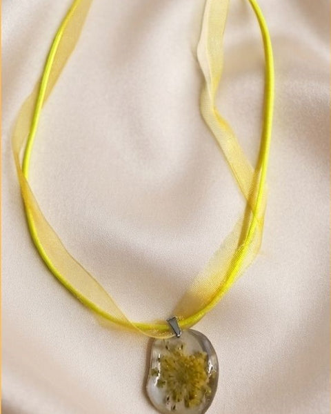 Soft Yellow Flower Resin Necklace