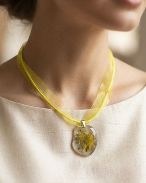 Soft Yellow Flower Resin Necklace