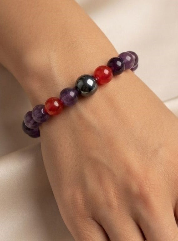 Inner Strength Bracelet – Amethyst, Onyx & Carnelian