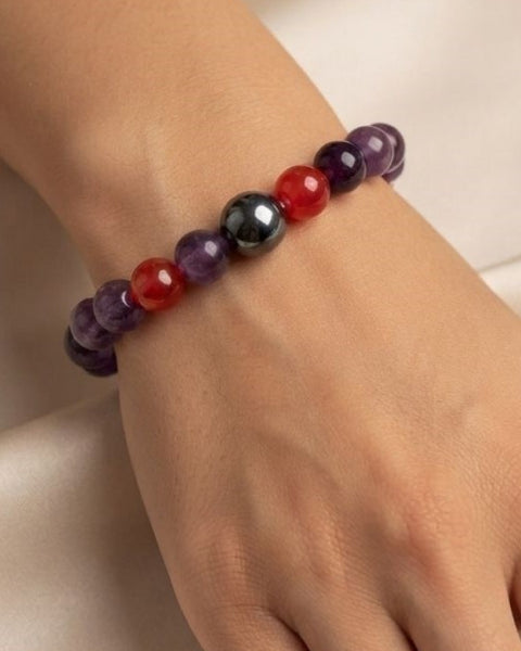 Inner Strength Bracelet – Amethyst, Onyx & Carnelian