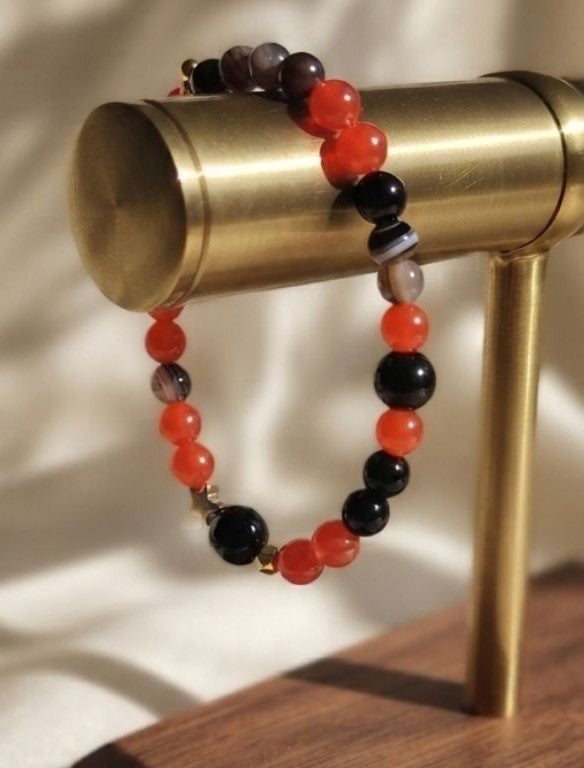 Courage & Harmony Bracelet – Carnelian, Black Obsidian & Botswana Agate