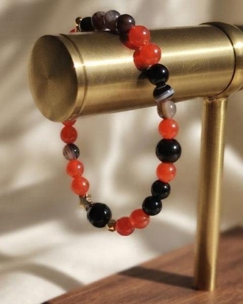 Courage & Harmony Bracelet – Carnelian, Black Obsidian & Botswana Agate
