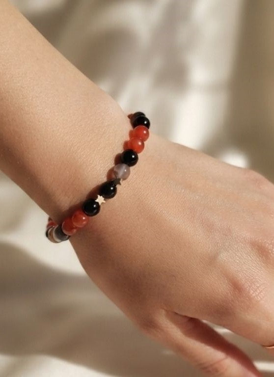 Courage & Harmony Bracelet – Carnelian, Black Obsidian & Botswana Agate