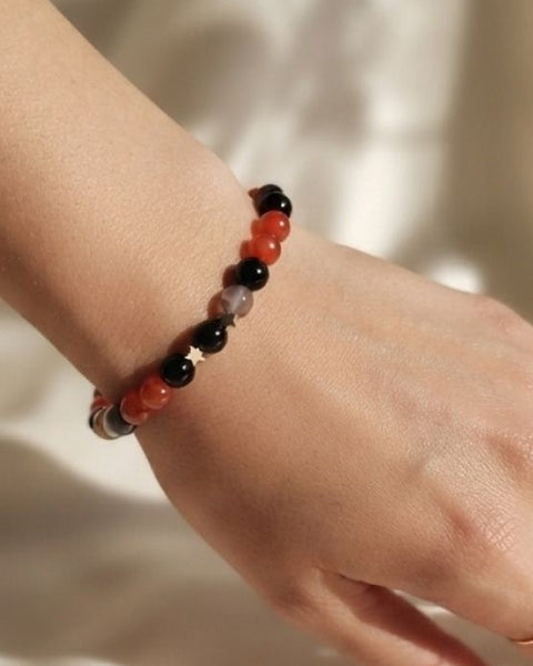 Courage & Harmony Bracelet – Carnelian, Black Obsidian & Botswana Agate