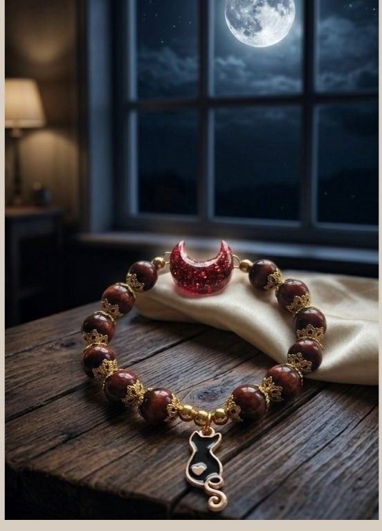 Blood Moon Feline Bracelet – Mystique, Protection & Inner Strength