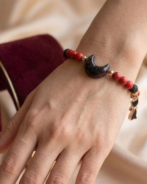 Crimson Moon Cat Bracelet – A Symbol of Mystery & Inner Fire