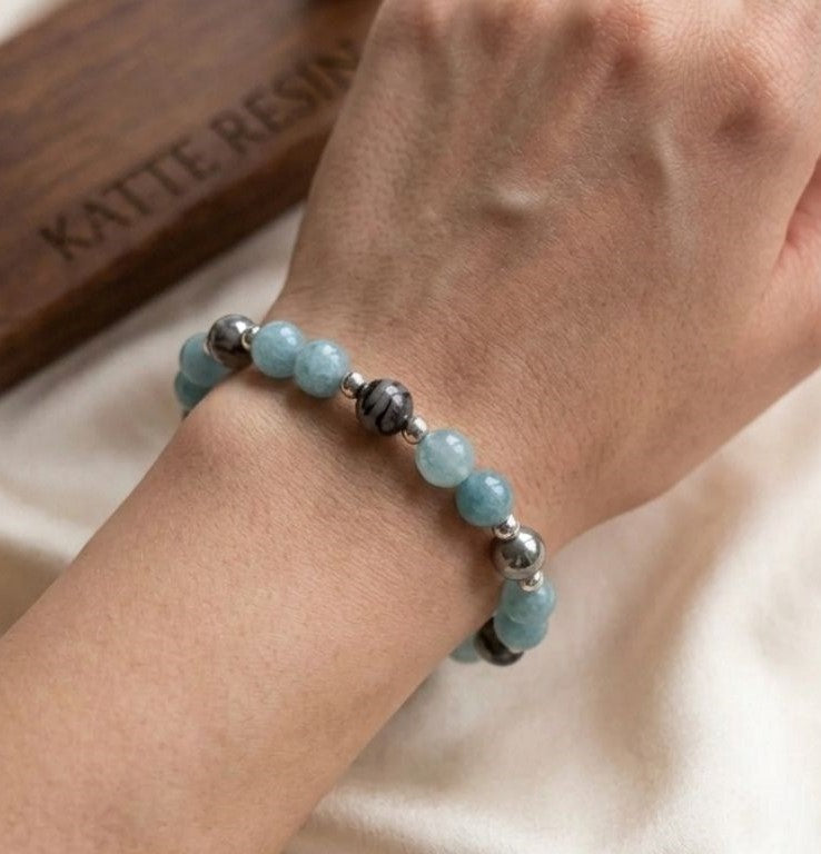 Ocean Serenity Bracelet – Blue Chalcedony & Dragon Agate Elegance