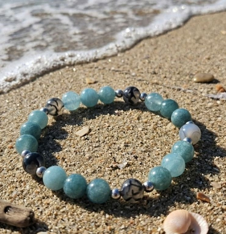 Ocean Serenity Bracelet – Blue Chalcedony & Dragon Agate Elegance