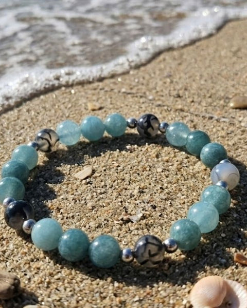 Ocean Serenity Bracelet – Blue Chalcedony & Dragon Agate Elegance