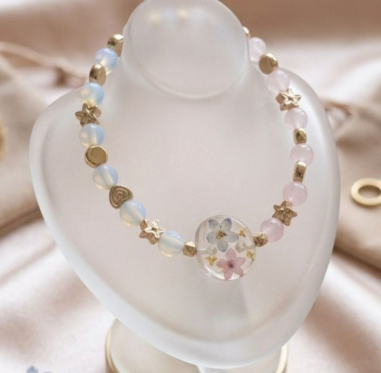 Celestial Bloom Bracelet – Real Forget-Me-Not Flowers & Natural Gemstones