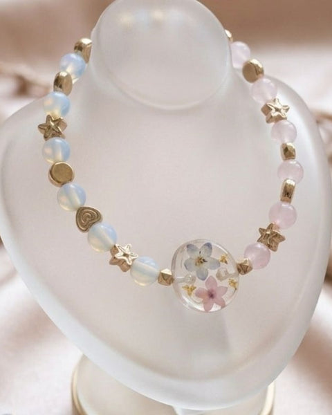 Celestial Bloom Bracelet – Real Forget-Me-Not Flowers & Natural Gemstones