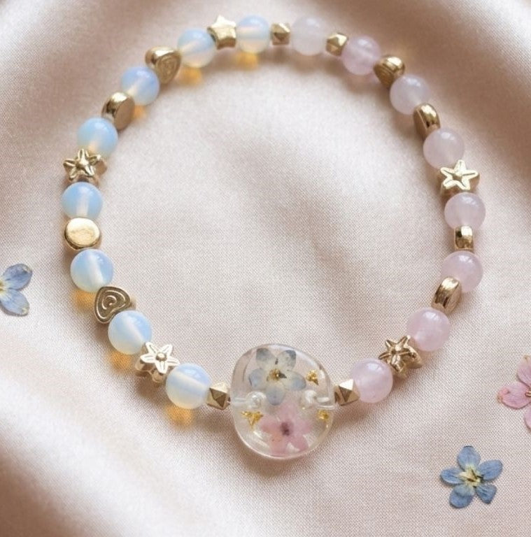 Celestial Bloom Bracelet – Real Forget-Me-Not Flowers & Natural Gemstones
