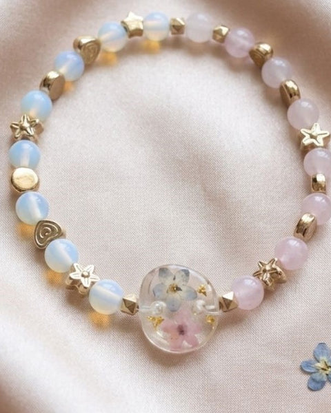 Celestial Bloom Bracelet – Real Forget-Me-Not Flowers & Natural Gemstones