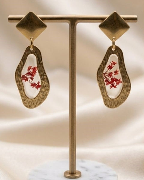 Crimson Bloom Geometric Earrings