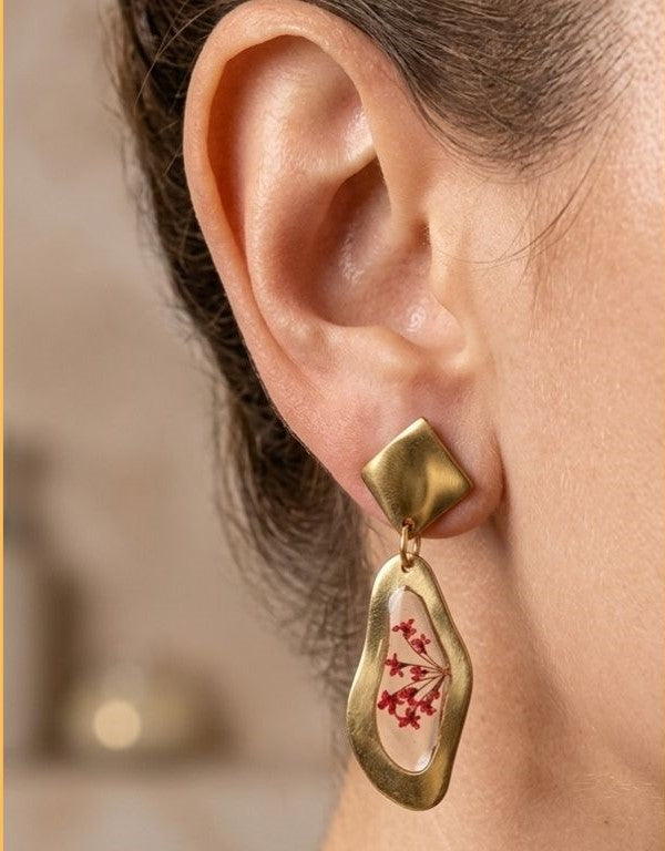 Crimson Bloom Geometric Earrings