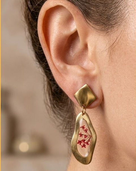 Crimson Bloom Geometric Earrings