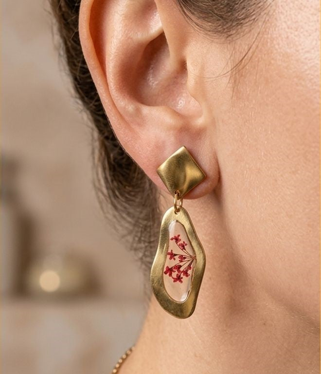 Crimson Bloom Geometric Earrings